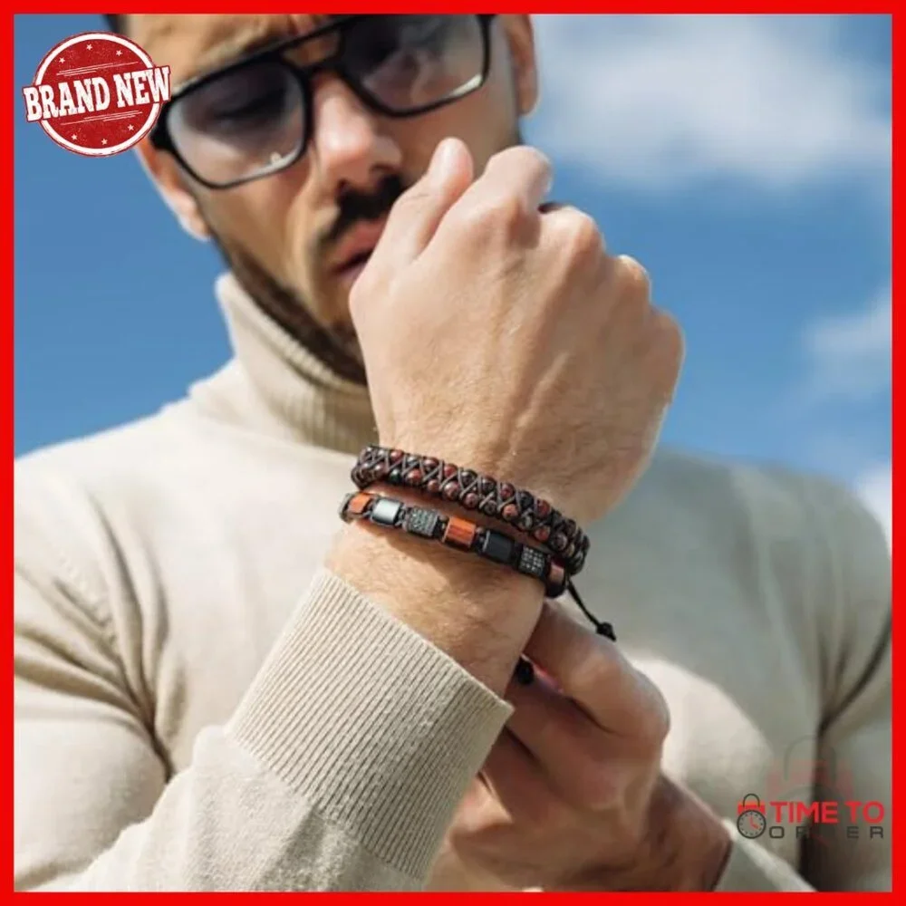 Adjustable Gemstone Bracelet for Men, Handmade Natural Stone, Stretch Fit